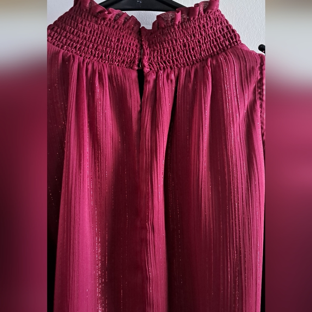 Rachel Zoe burgundy metallic cold shoulder blouse S - Picture 6 of 15